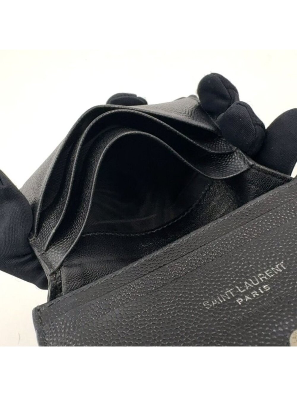 Saint Laurent Paris YSL Stitch Compact Fold Wallet Leather Black Silver - Picture 8 of 15
